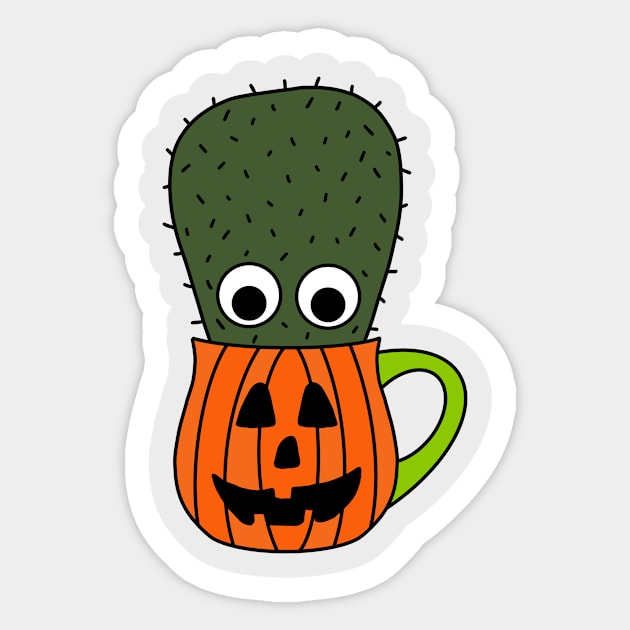 Cute Cactus Design #248: Small Cactus In Jack O Lantern Mug Sticker by DreamCactus